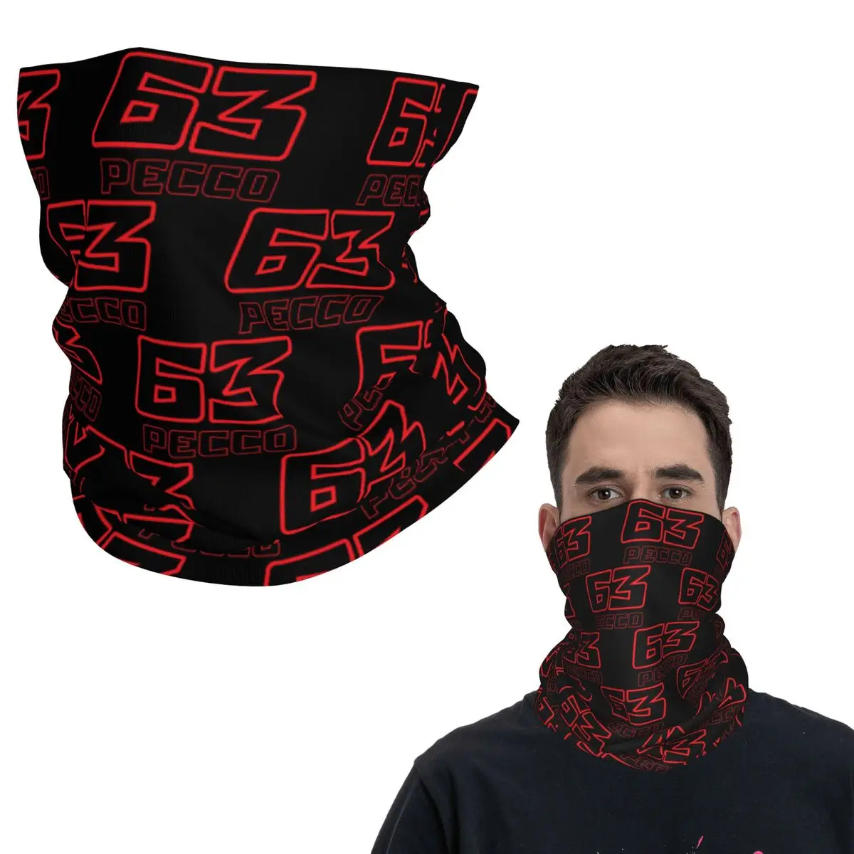 Pecco Bagnaia 63 2022 باندانا الرقبة الجراب مطبوعة التفاف وشاح متعدد الوظائف قناع الوجه الدراجات للجنسين الكبار قابل للغسل