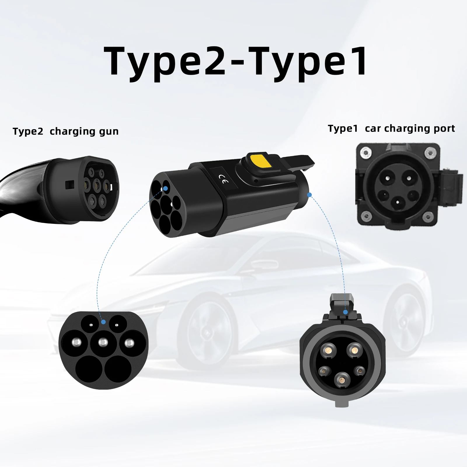 محول شاحن سيارات كهربائية IEC62196 τύπος 2 إلى τύπος 1 32A 250V 7كيلو سريع SAE J1772 #2