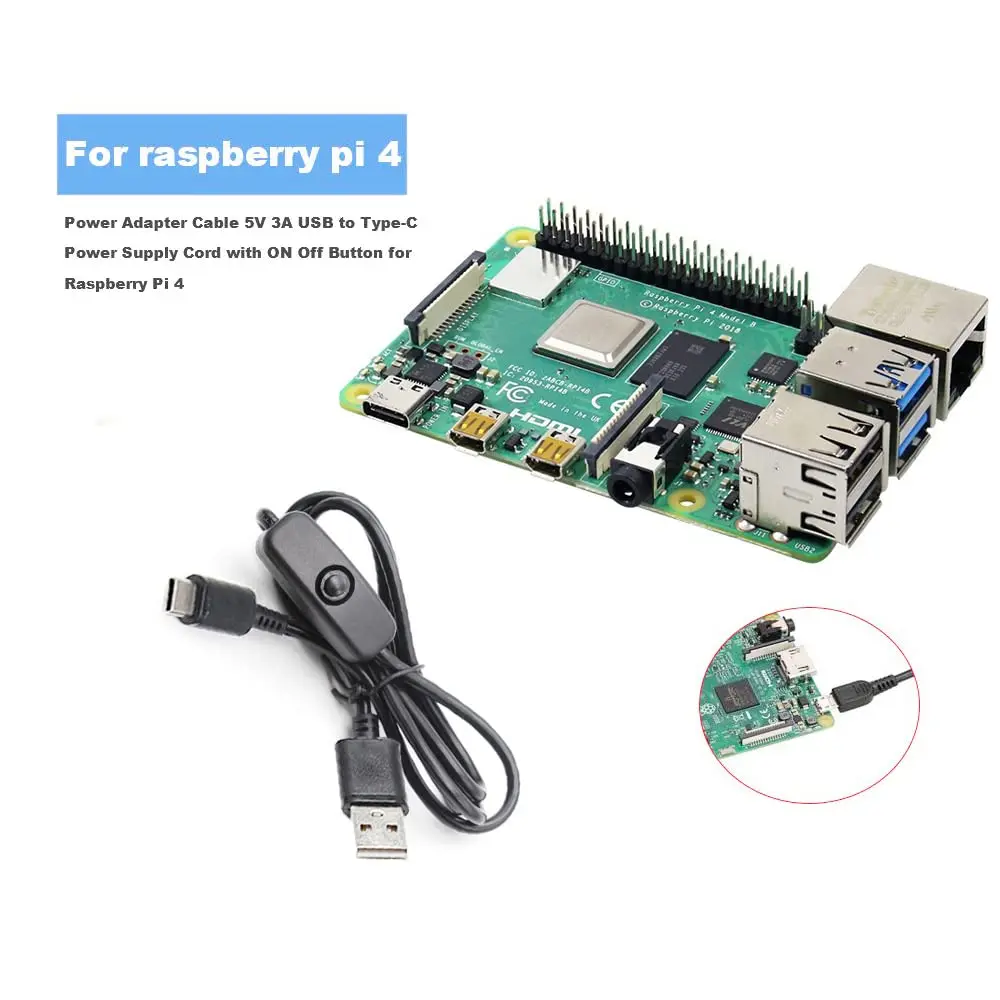 Câble d'alimentation USB Type-C pour Raspberry Pi 4, dispositif de commutation, 5V, 3A, haute qualité, 1 paquet