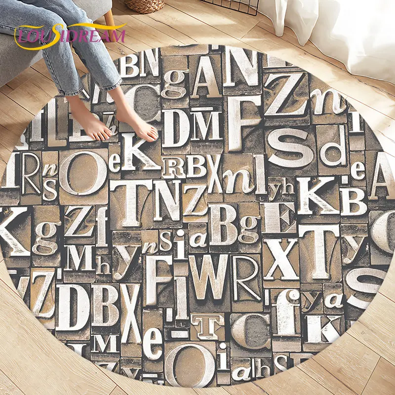 

3D Letter Number Retro Nostalgia Round Area Rug,Circle Carpet Rug for Living Room Bedroom Sofa Decor,Kids Play Crawl Floor Mat