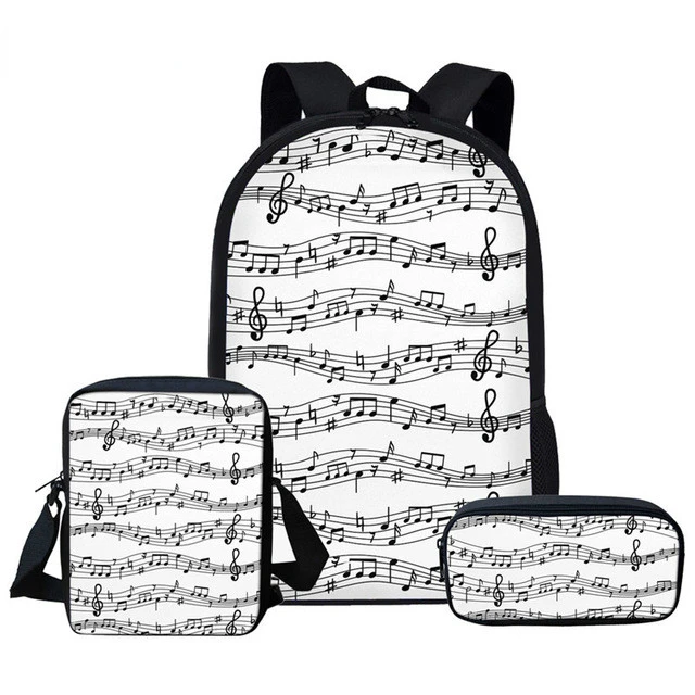 Harajuku Piano Keyboard Musical Notes 3pcs/Set Backpack 3D Print School Student Bookbag Laptop Daypack Shoulder Bag Pencil Case