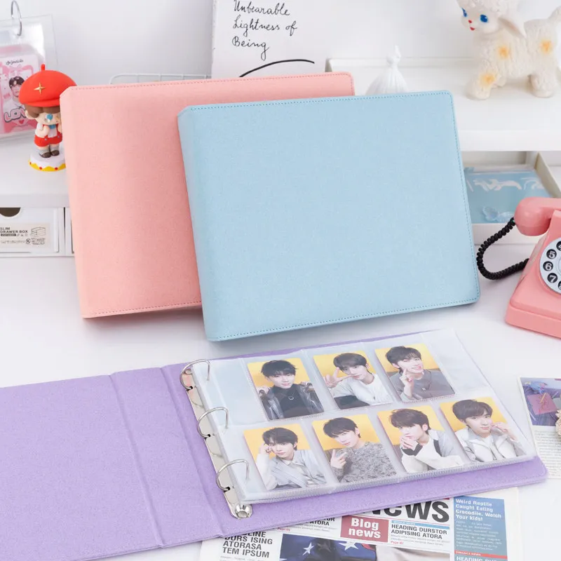 Horizontal Glitter Starry PU Leather 3-ring Card Binder Photo Album 7/8 Pocket for 3