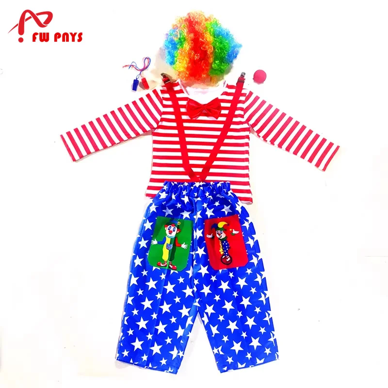 

Милый костюм клоуна для детей, школьное сценическое представление, забавная одежда Джокера, новогодние фестивальные танцевальные костюмы