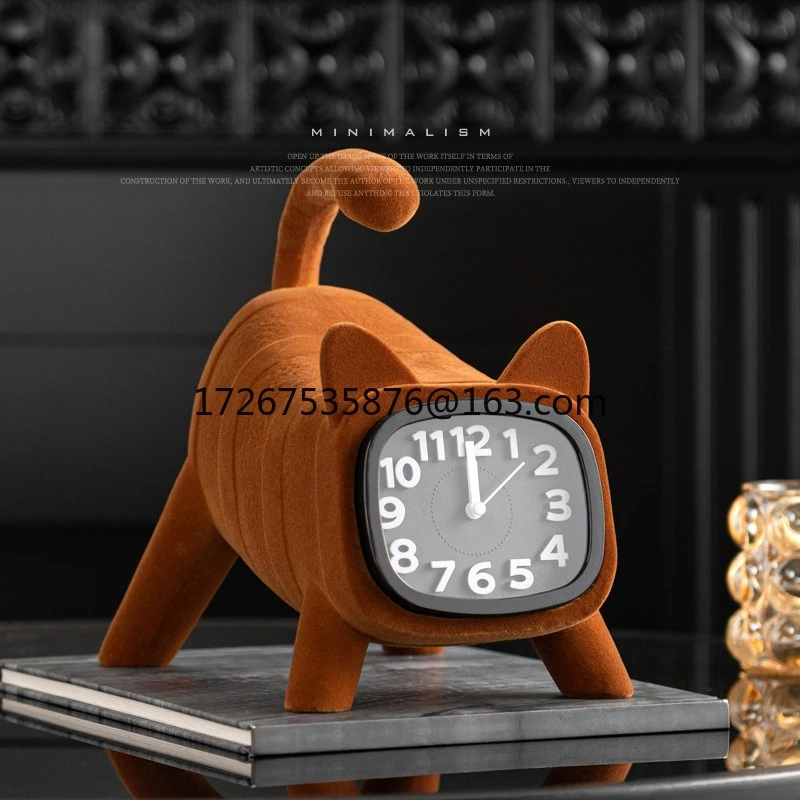 

Creative flocking puppy clock living room TV cabinet wine cabinet open grid high value art ornament