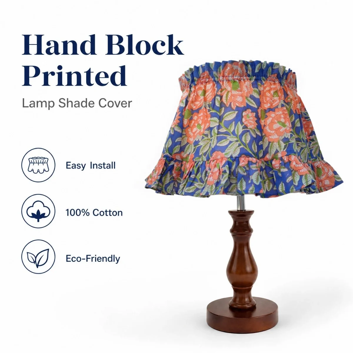 Indian Cotton Block Print Fabric Ruffle Lampshade Fabric Cover Washable Slip over Repalceable Lampshade Home Decor