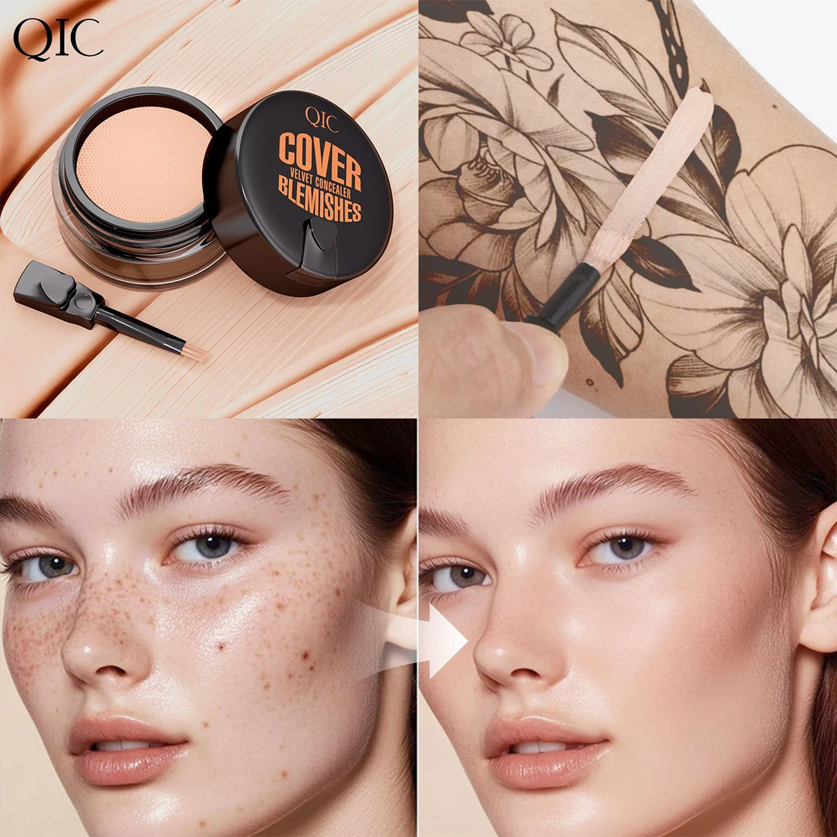 Corretivo de pele macia, sardas, olheiras escuras, marcas de espinhas, local de cobertura, base corretiva de espinhas faciais à prova d'água