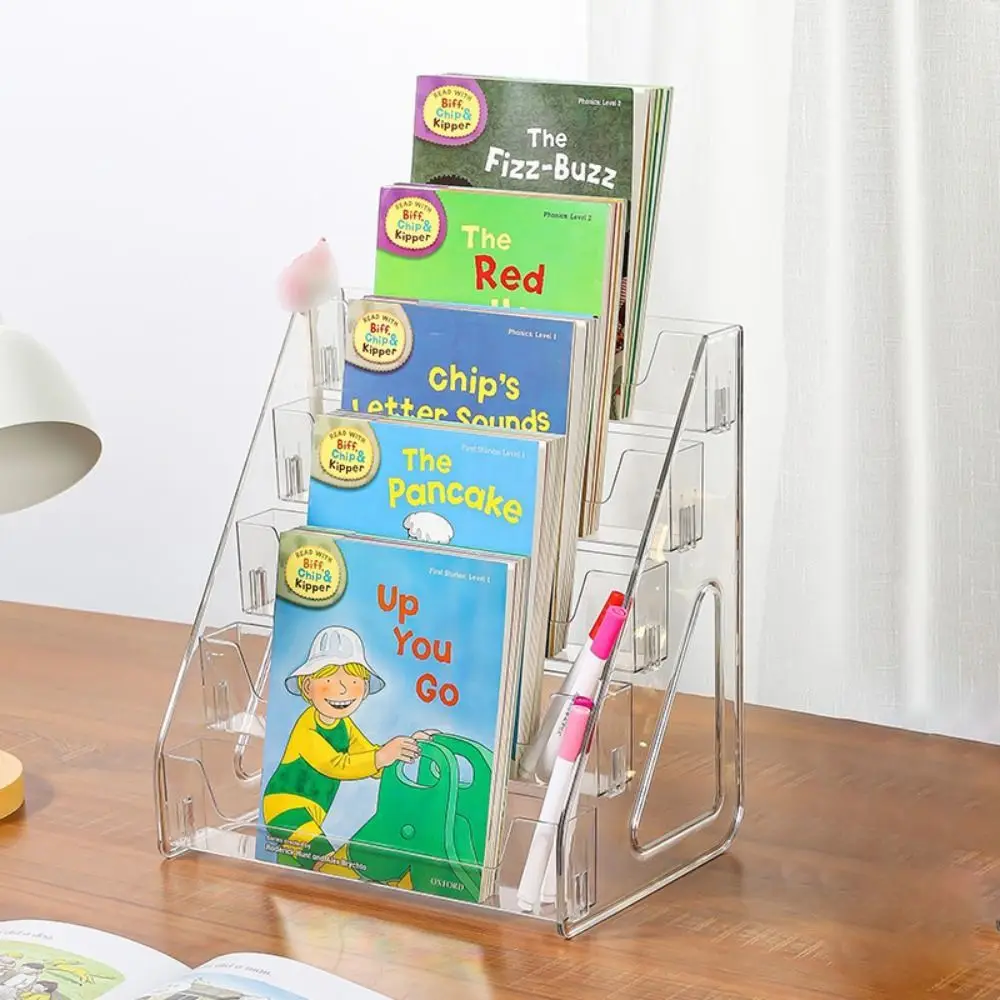 5段アクリルブックディスプレイラック、取り外し可能なdiyグリーティングカード収納ラック、モダンデザインラダータイプバッジディスプレイホルダー