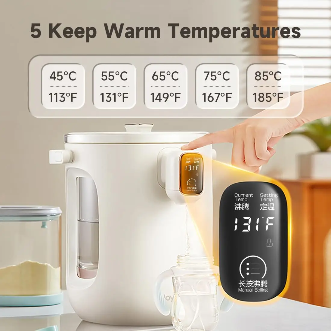 Hot Water Dispenser, Glass Water Boiler and Warmer, 5 Keep Warm Temperature Settings, Support ℉ & ℃, 3L/101Oz/12 Cups, JD-DSP203