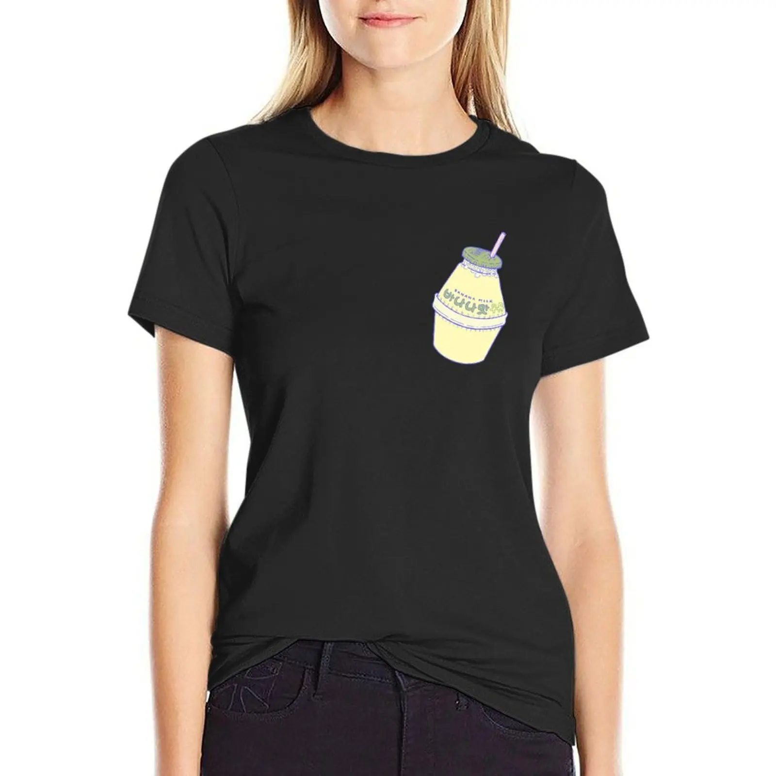 T-shirt com leite de banana para mulheres, roupas vintage, camisetas kawaii, roupas de senhora