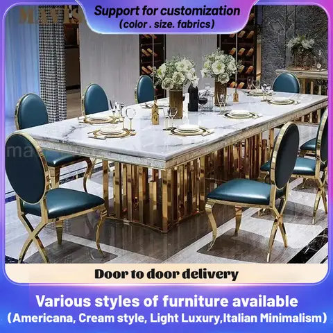 고급 흰색 대리석 식탁과 의자 조합 직사각형 주방 테이블 이탈리아 유형 대형 간결한 현대 가구