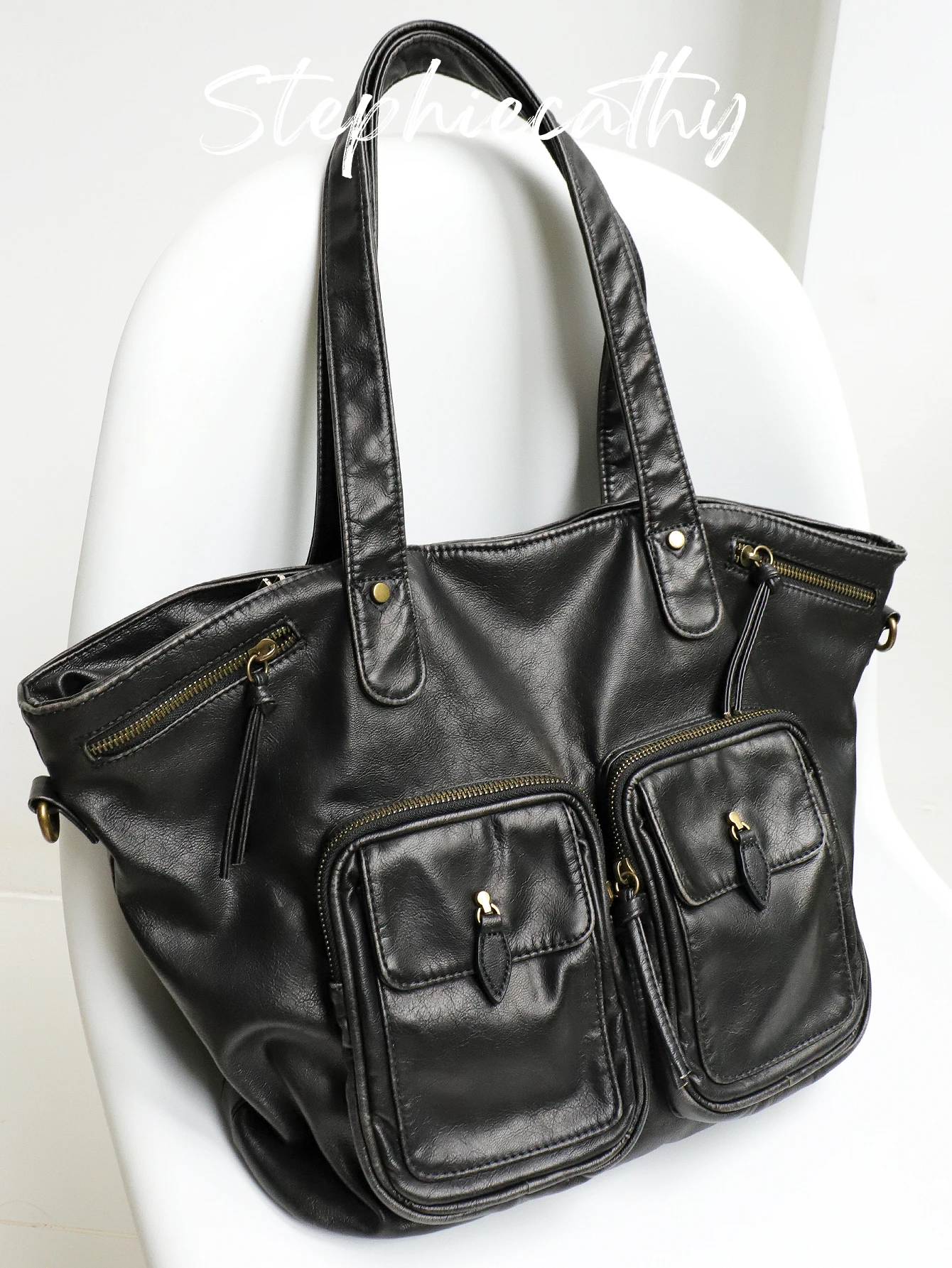 

SC Y2K Cool Girl Street Style Fashion Washed PU Leather Handbag Women's Vintage Tote Adjustable Strap Cross body Shoulder Bag