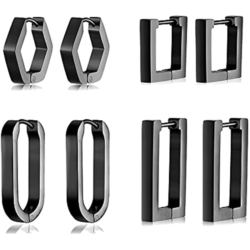 1/4 Pairs Geometric Hoop Earrings Minimalist Rectangle Square Hexagon Huggies Hoop For Women U Shaped Chunky Hoop Earrings