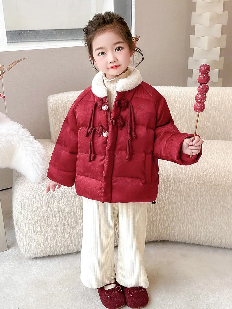 Meninas para baixo jaet cetim thiened roupas de ano novo casaco de inverno roupas infantis do bebê menina acolchoado gola casaco