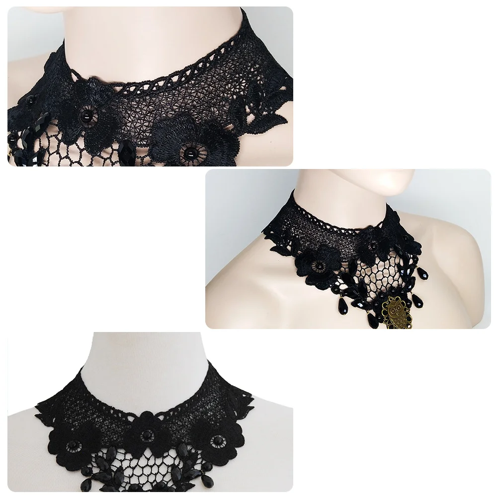 

1Pcs Vintage Owl Pendant Black Lace Necklace Collar Adjustable Choker Clavicle Chain Fashion Halloween Party Jewelry