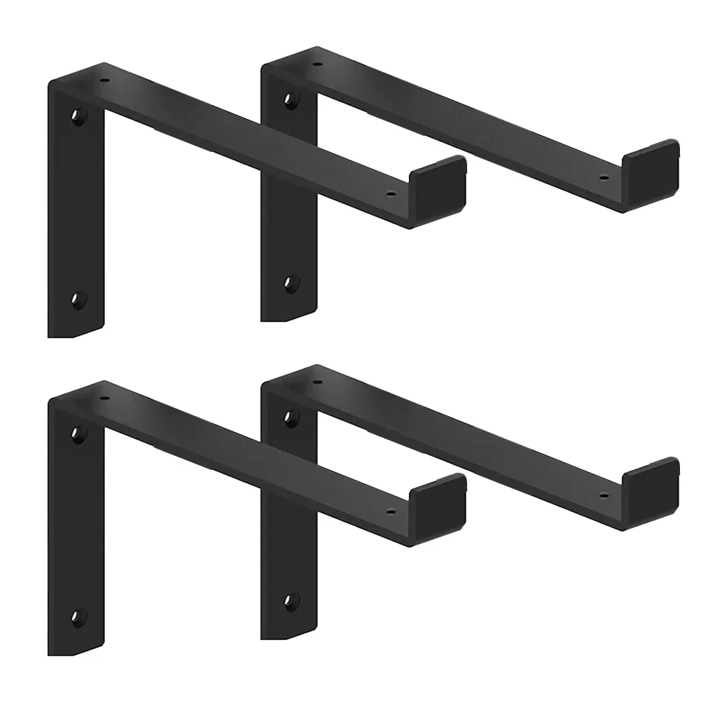 Black Heavy Duty Shelf Brackets 4 Pack Robust Steel Supports for Heavy Wooden Shelves with Complete Mounting Hardware