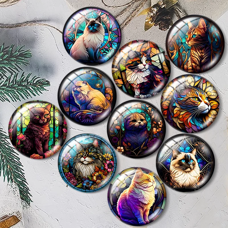 Love Cats Pet New Cat painting style 10pcs 12mm/18mm/20mm/25mm mixed Round photo glass cabochon demo flat back Making risultati