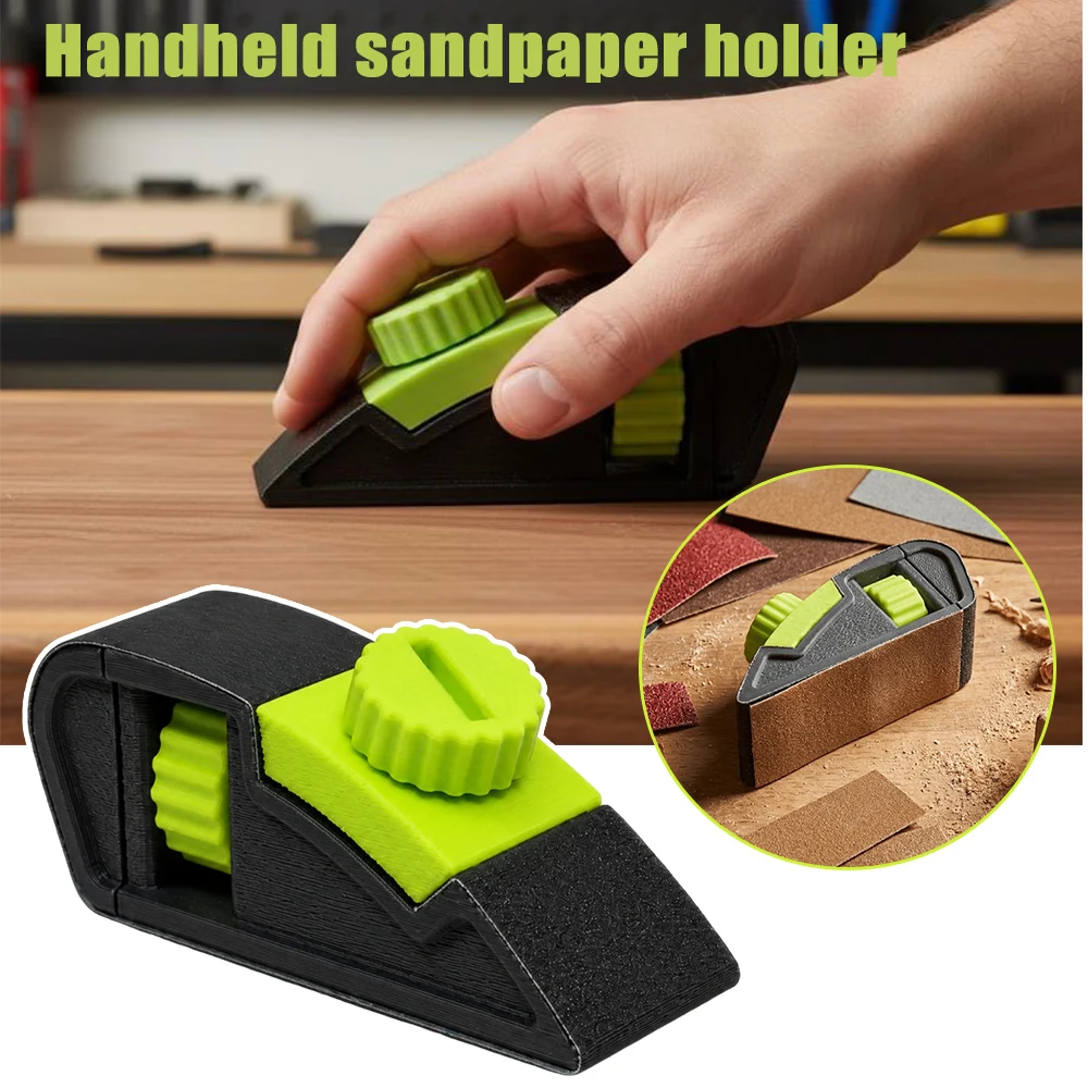3D Printed Handheld Sandpaper Holder Adjustable Tension Woodworking Model Sanding Sandpaper Clip Quick Change Design