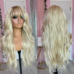 Ombre Icy Blonde Loose Wave HD Transparent Lace Front Wig With Bangs Realistic Hairline Wig For Women High Density Daily/Cosplay
