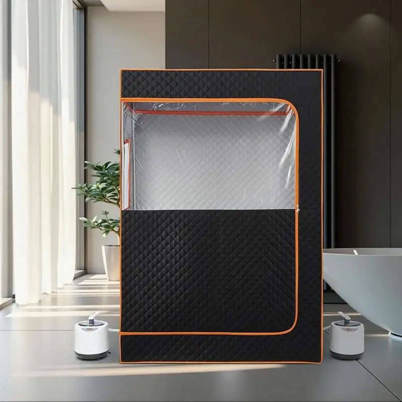 Upgraded Portable Steam Sauna for Home, 2 Person Full Body Home Spa Tent with Steamer & 2 Foldable Chairs & Remote & 2 Essential Oil Boxes,Heavy-Duty Stainless Steel Frame Sauna Box, (Black)