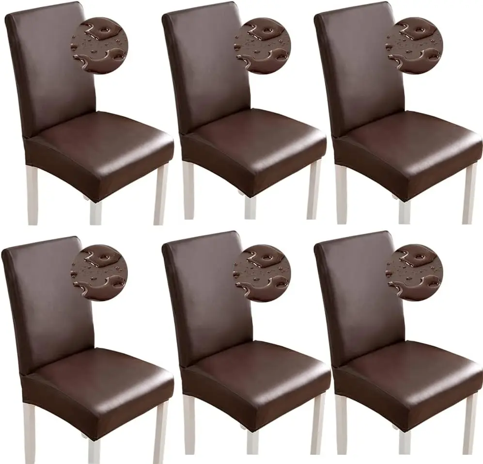 

Waterproof PU Leather Stretch Chair Covers Set of 6, Universal Fit for Dining Kitchen Hotel