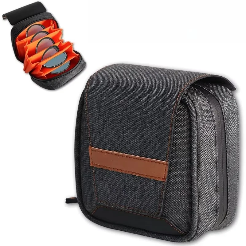 Waterproof Oxford Camera Lens Filter Storage Bag  6-Section Layer Round Camera Filter Organizer Small Camera Accessories Case