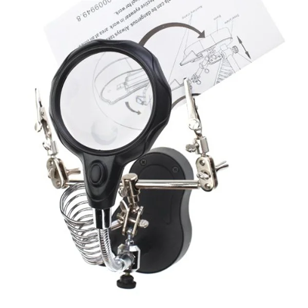 

MG16126-A 3.5X 12X LED Magnifier Magnifying Lens with Auxiliary Alligator Clips /Stand for Electronics Soldering