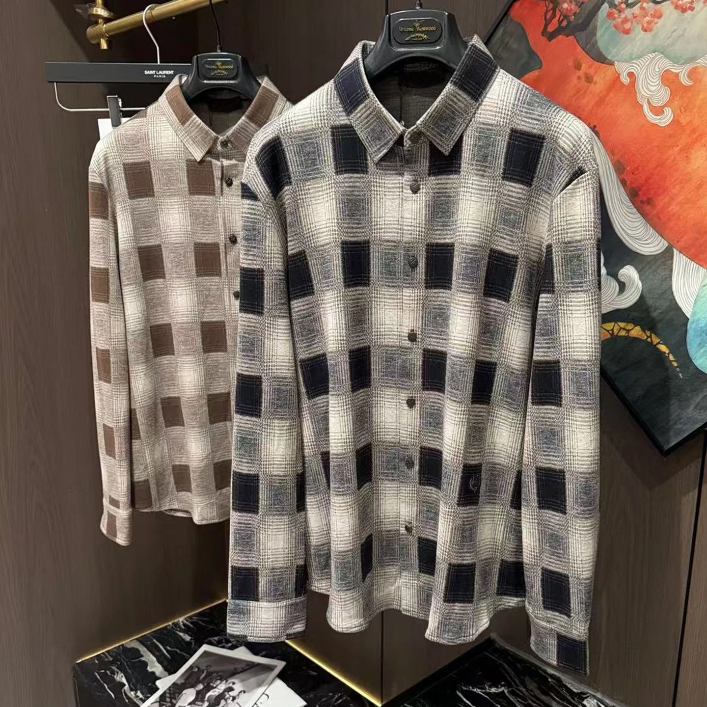 

LP 25aw Casual Badge Plaid Long Sleeve Men's Shirt