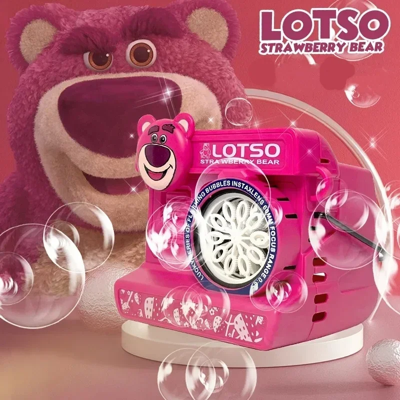 New Disney Lotso Bubble Blowing Toys Strawberry Bear Bubble Machine Camera Handheld Automatic Bubble Gun Kid's Toy Girls Gifts