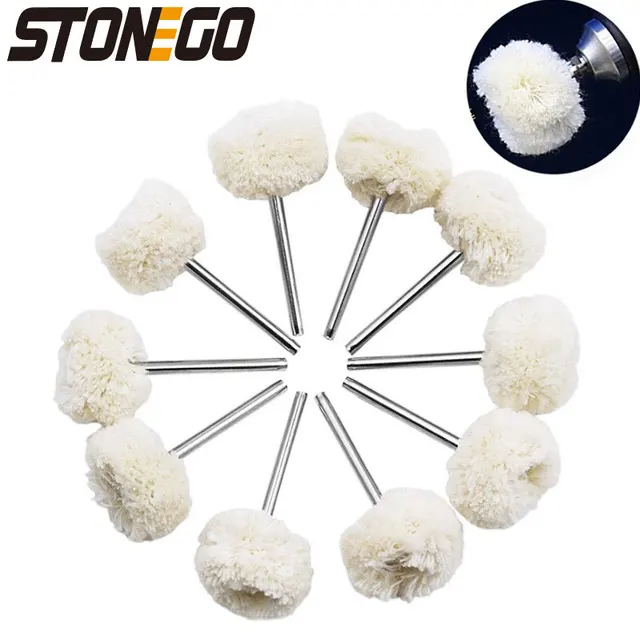 STONEGO 10 sztuk filcowa głowica szlifierska łapa nić bawełniana ścierna tarcza polerska 3mm Mini szczotka do Jade Dremel Dril