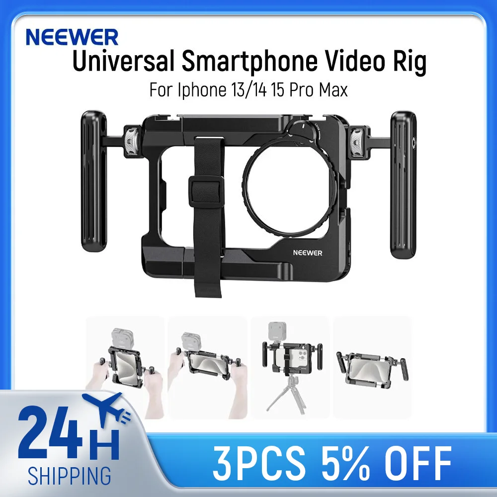 

NEEWER Universal Smartphone Video Rig with Handles 67mm Filter Adapter Phone Cage for iPhone 14 13 15 Pro Max Samsung S23 Ultra