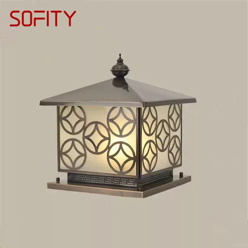 

SOFITY Outdoor Electricity Post Lamp Vintage Creative Chinese Brass Pillar Light LED Waterproof IP65 for Home Villa Courtyard