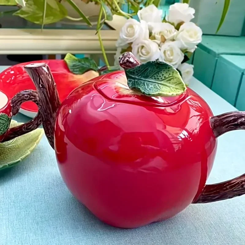 Ceramic Chinese red apple tea pot and cup set Home Tea, Afternoon Coffee Maker and Cup and Saucer Birthday Wedding Present