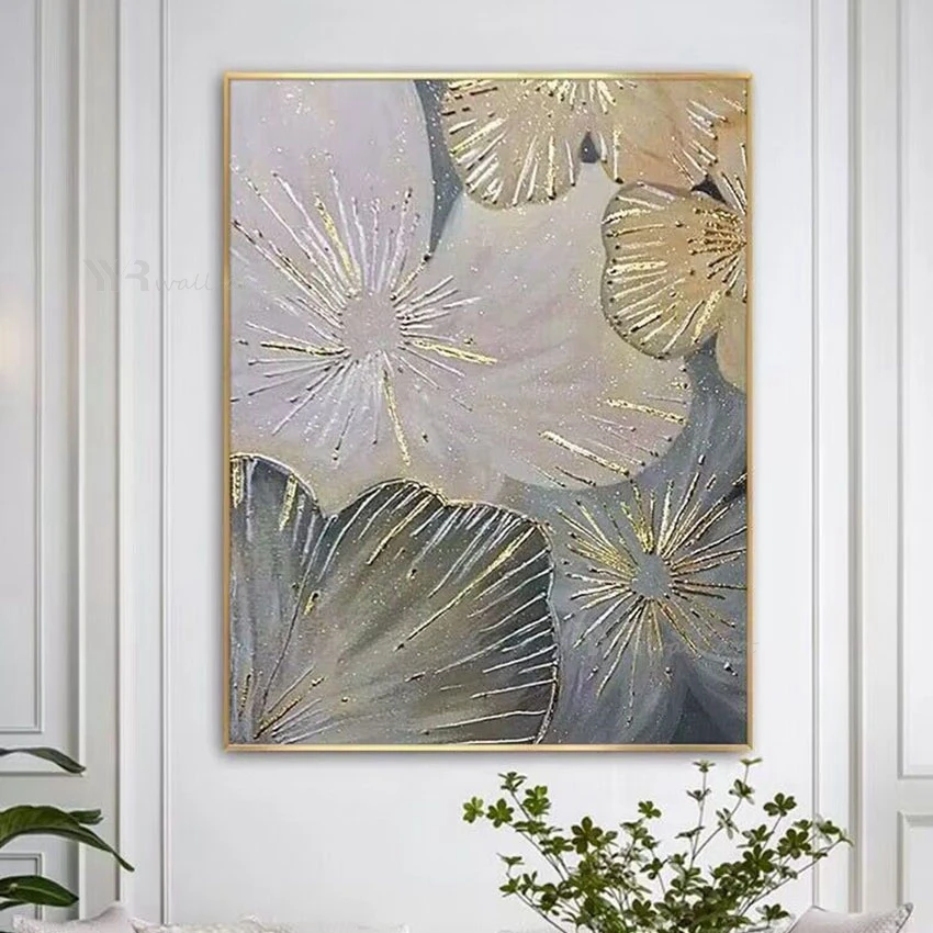 

Yellow White Blue Petals Nordic Modern Abstract Pure Handmade Oil Painting Home Decoration Bedroom Dining Room Living Room Mural