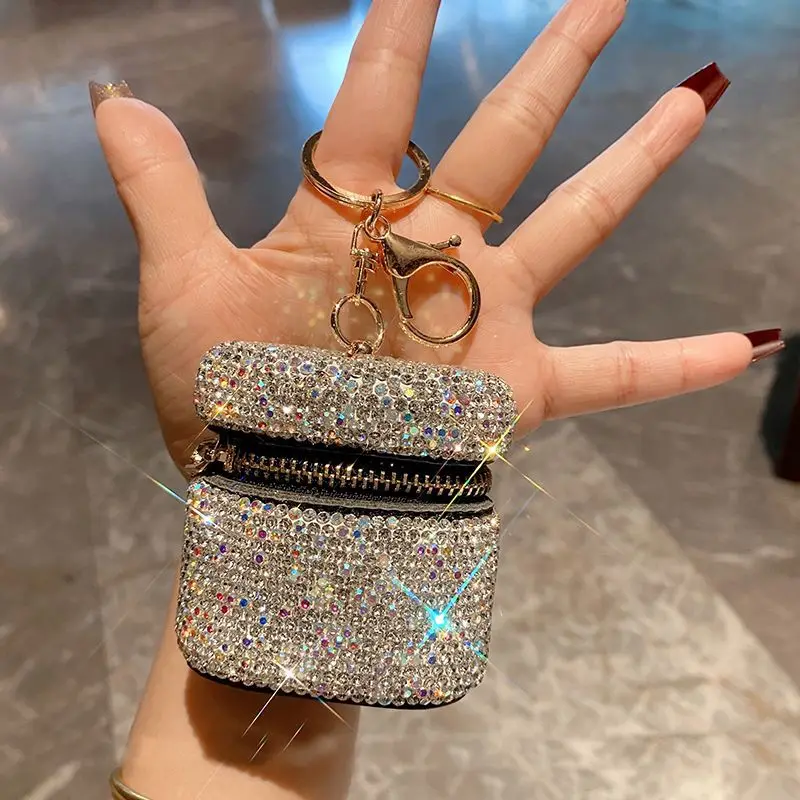 

Кожаная мини-сумка, инкрустированная бриллиантами, подвесное украшение, сумка для шнура для наушников, креативное хранилище подвесок, прямая поставка с фабрики губной помады