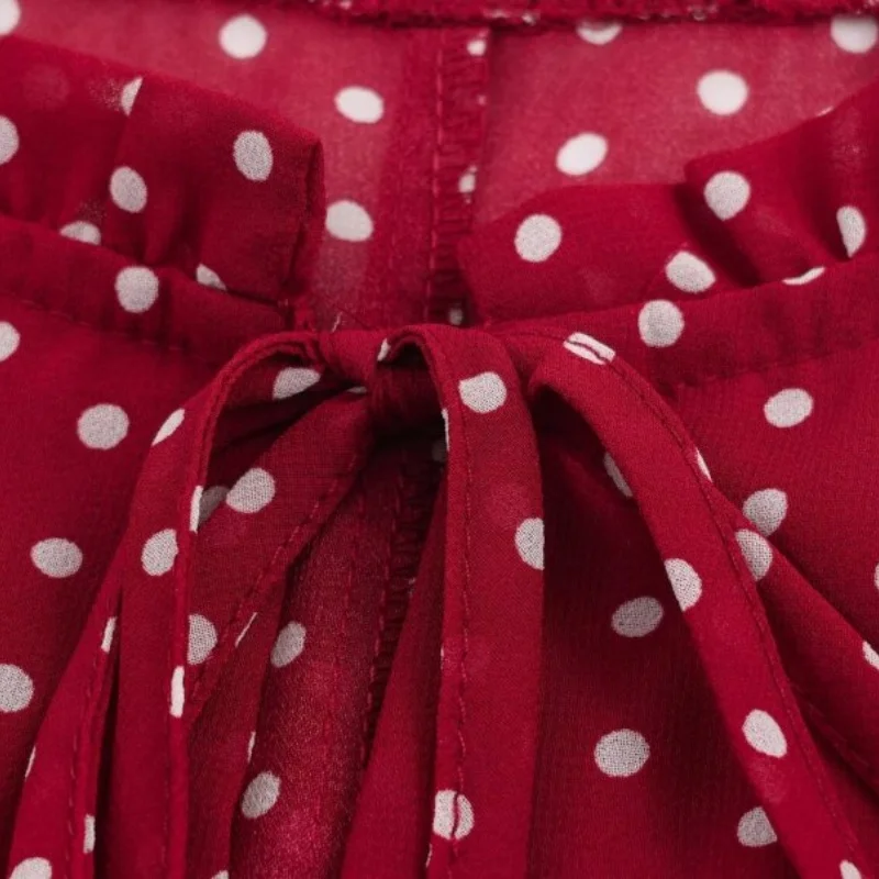 Vestido Maxi Retro Vermelho com Poás para Mulheres, Manga Lanterninha, Cintura Ajustável, Barra com Renda, Comprimento até o Tornozelo, Vintage Elegante para Festas