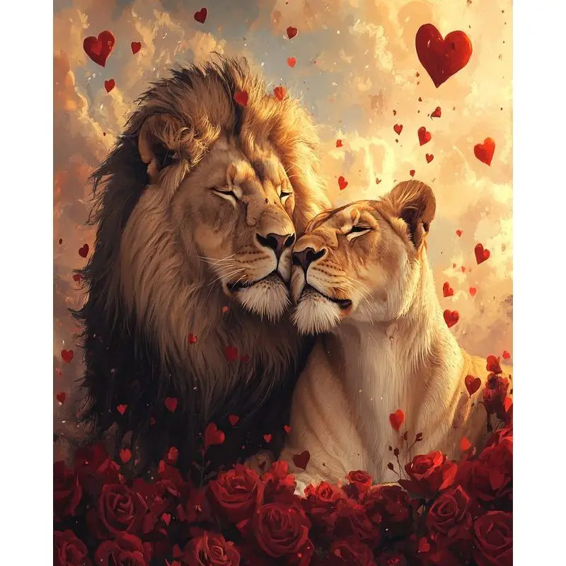 

PhotoCustom Coloring By Numbers Lion Couple Kits Drawing On Canvas Painting By Numbers Handpainted Animal Home Art Decor