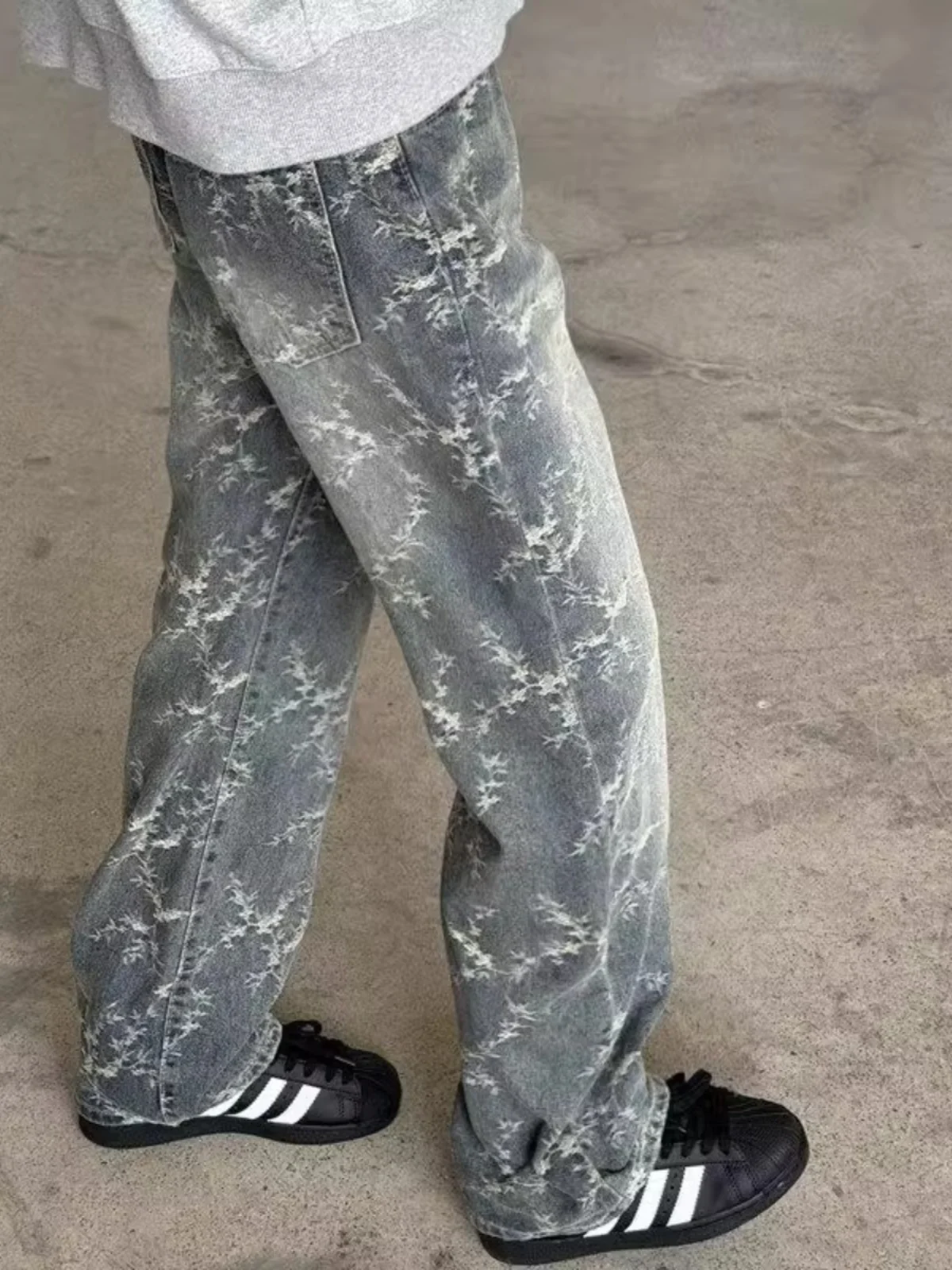 

Мужские джинсы в американском ретро-стиле с вышивкой в виде шипов, прямые, свободные, широкие брюки, повседневный осенний образ, высокая талия