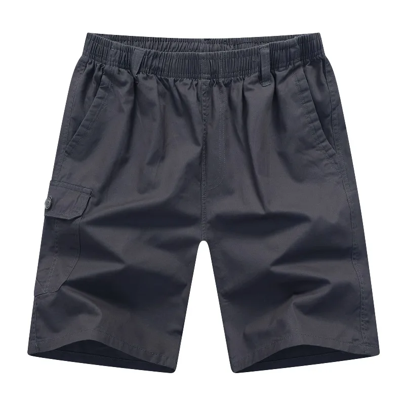 Summer Pockets Solid Men's Elastic High Waist Casual Loose Straight Vacation Sports Trousers Preppy Style Office Lady Shorts