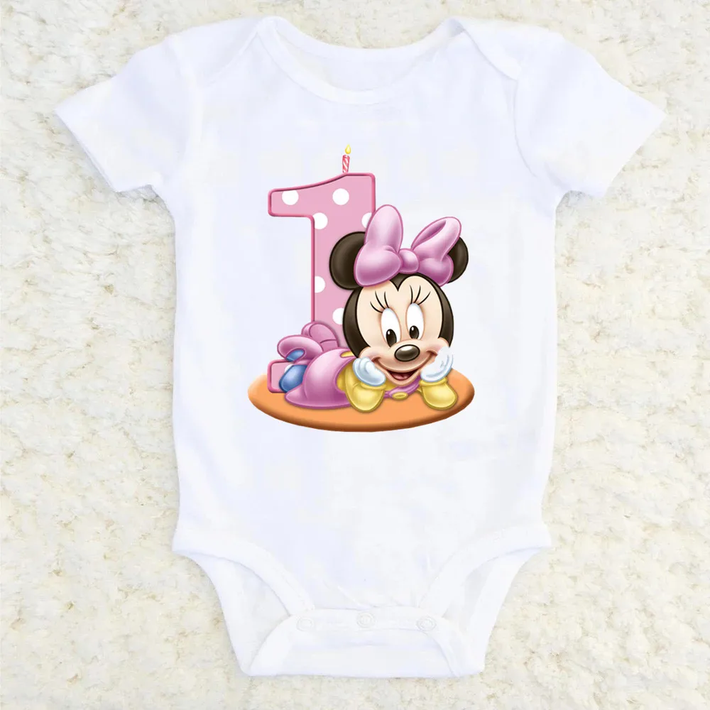 It\'s My 1st Birthday minnie Baby Short-sleeved First Birthday Party Clothes 100% Cotton Baby Boys Girls Outfits Shower Gift