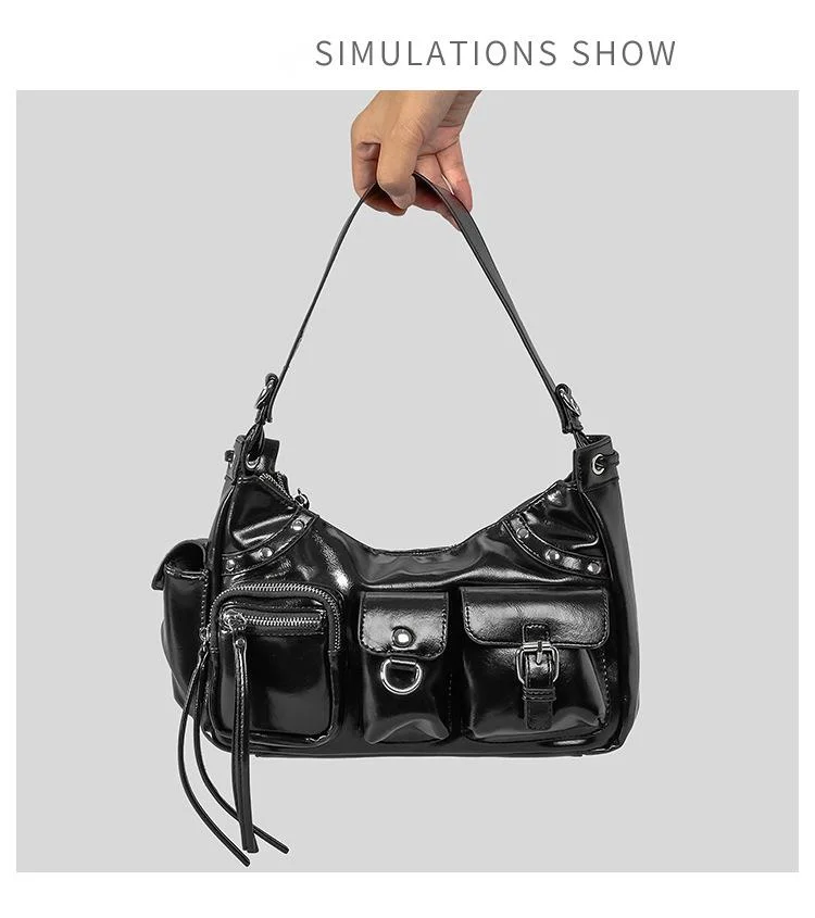 Borsa a tracolla alla moda, borsa da moto multitasche di grande capacità, borsa a tracolla in PU di alta qualità con design di nicchia. Borsa da ascellare in stile ragazza hot Y2K._voghion.com
