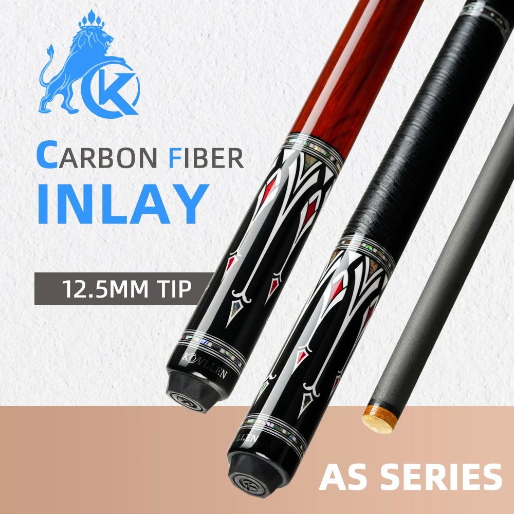 KONLLEN Carbon Fiber Pool Cue Stick PRO Taper Shaft Super Low Deflection Billiard Pool Cue Ebony Hand-Made Inlay Billiard Cues