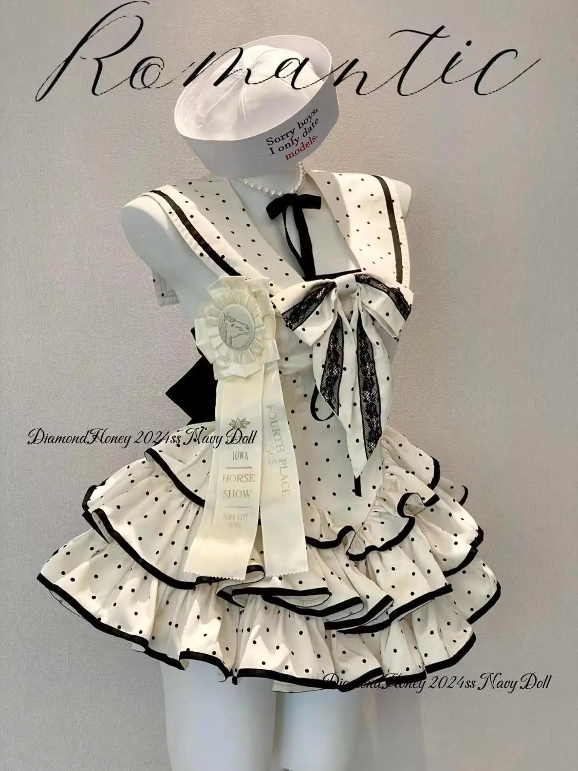 Japanese Kawaii Polka Dot Mini Dress Women Preppy Bow Ruffles Dresses Summer Y2K Lolita Sailor Collar Backless Bodycon Vestidos