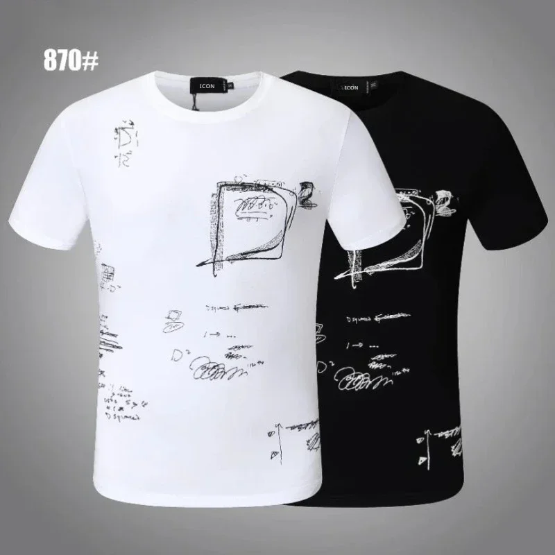 Genuine Dsq2-Drawing T-Shirt Women/Men Fashion Pure Cotton Casual Short Sleeve Round Neck Brand ICON TShirt