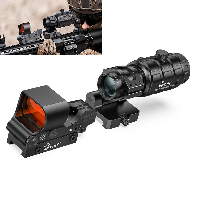

CVLIFE Red Dot Magnifier Combo Optics Multiple Reticle Reflex Dot Scope with 3X Magnifier Absolute Co-Witness with Flip-to-Side