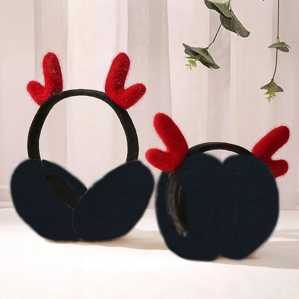 Winter Warm Plush Earmuffs Fluffy Adjustable Earflaps Cute Antlers Soft Ear Warmer for Men Women