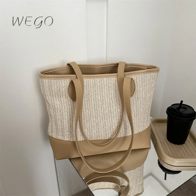 

New Large Simple Tote Bag for Summer Shoulder Grass Woven Tote Bag Trendy Fashionable Handheld Shopping Bag