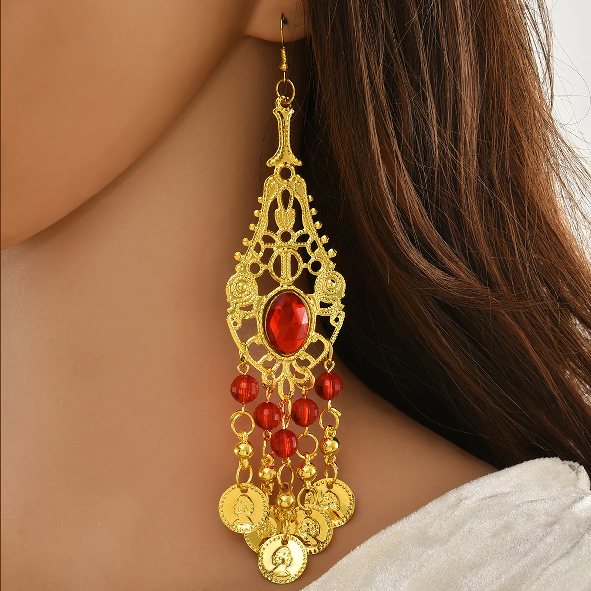 Arabian Ethnic Style Popular Old Imitation Golden Pendant Portrait Pattern Earrings - Bridal Wedding Accessories And Ornaments