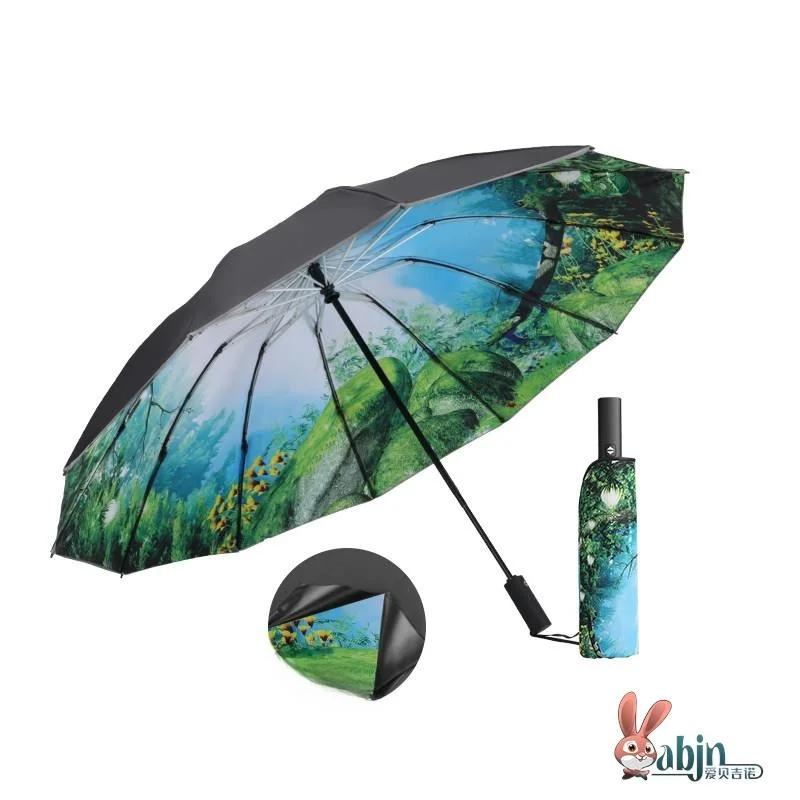 

Large Auatic Umbrella for Men Thiened proof Reinforced Home Use Windproof Rain Umbrella Tee Fold Sunade Bla