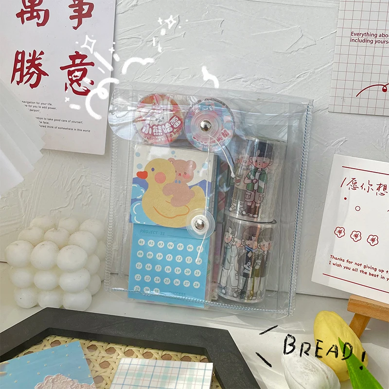 Clear Cosmetic Bag Waterproof PVC Pencil Pouch Portable Notebook Stickers Accessories Organizer Case