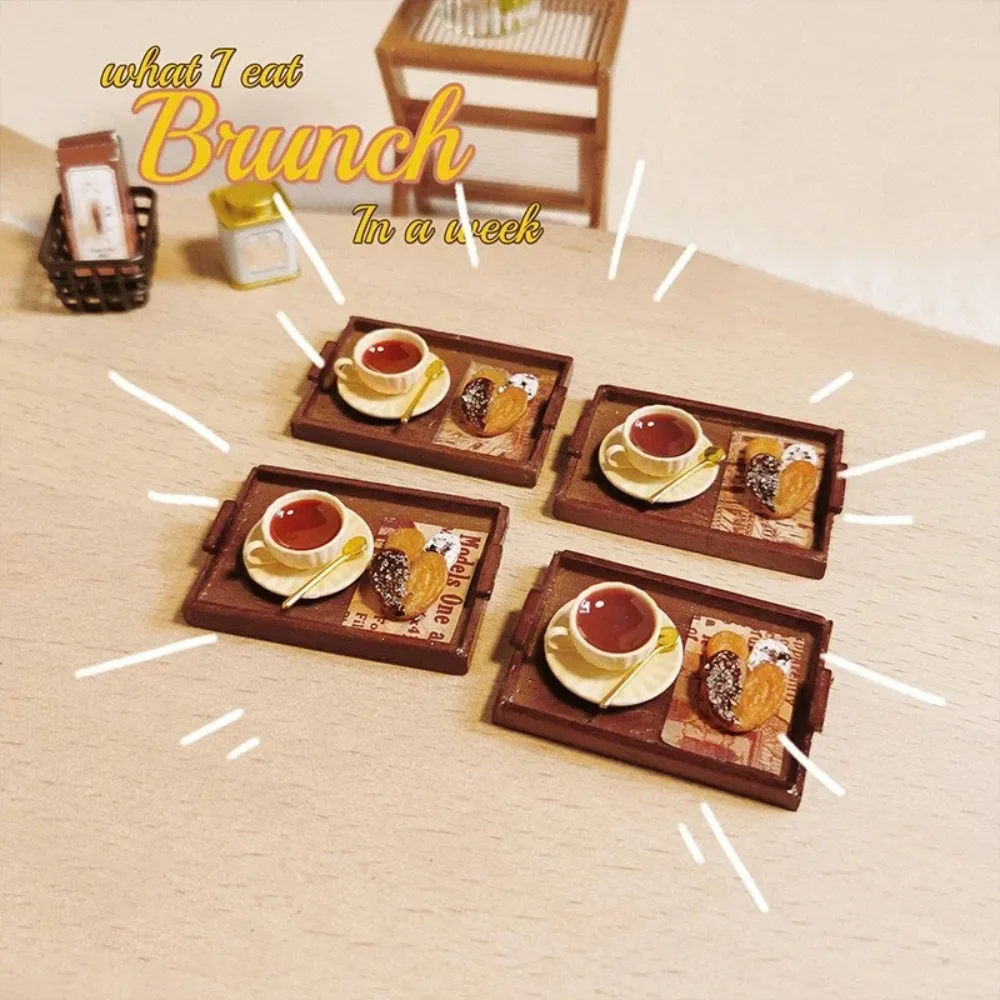 OB11 Scale Mini Coffee Cup Drink Model Egg Tart Colorful Dollhouse Miniature Food Spoon Tray Doll Dessert Model Set Girls Gift